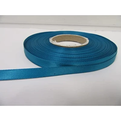 Image of 2 metres x 7mm Satin Ribbon Dark Turquoise Blue Double Sided 7 mm