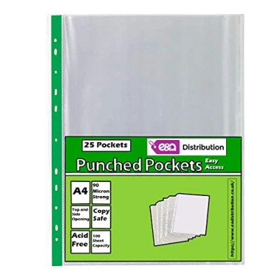 Image of A4 Clear Plastic Punched Pockets Filing Folders Wallets Sleeves Document Files (Punched Easy Access Premium Quality 25)
