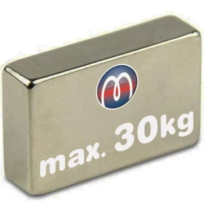 Image of Block Magnet 40 x 30 10mm Neodymium N42, Nickel pull kg