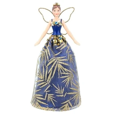 Image of Gisela Graham Blue/Gold Resin &amp; Fabric Christmas Tree Top Fairy (Small)