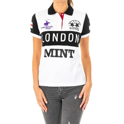 Image of La Martina Womenss short sleeved polo shirt with contrast lapel collar 2WPG79 Multicolour Cotton Size Large