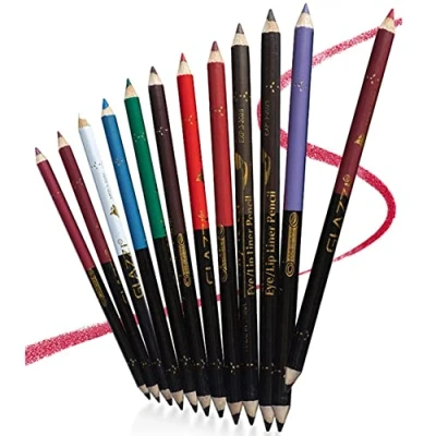 Image of 12 Colors Eyeliner Waterproof Lip Liner Pencil Eye Shadows Eyebrow Pencils Cosmetic Pen Coloring Set Makeup Kit with Sharpener