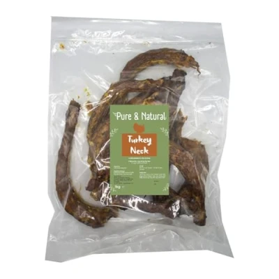 Image of Pure &amp; Natural Dried Turkey Neck Dog Treats Hypoallergenic Chews, High Protein, Low Fat, All for ages 200g Bag