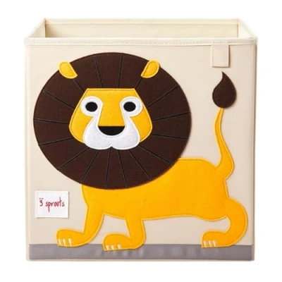 Image of 3 Sprouts Toy Storage Cube 13 inch Kids Box Collapsible Fabric Organiser Bin for Nursery, Children’s Room, Playroom, Lion