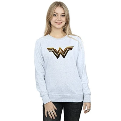 Image of DC Comics Women&#039;s Justice League Movie Wonder Woman Emblem Sweatshirt Small Heather Grey