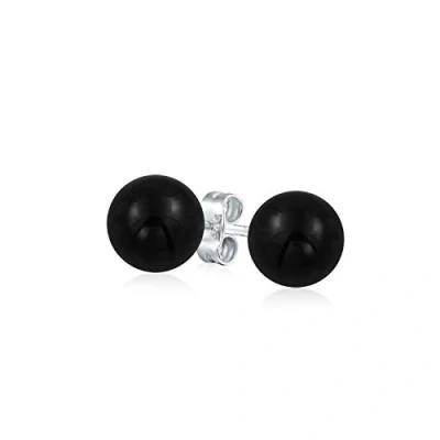 Image of Simple Gemstone Black Onyx Round Ball Stud Earrings For Women .925 Sterling Silver 6MM