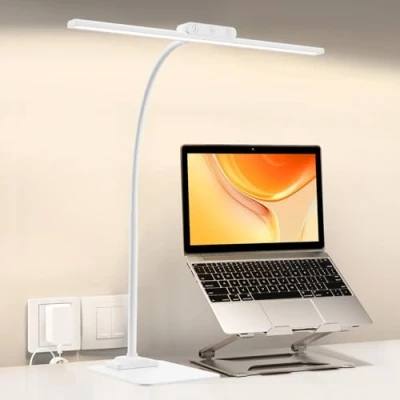 Image of EppieBasic Desk Lamp, Led Lamp with Base, Eye Care Monitor Light for Home Office 4 Color Modes &amp; Brightness, Overhead Architect Lighting Work, Study and Read White