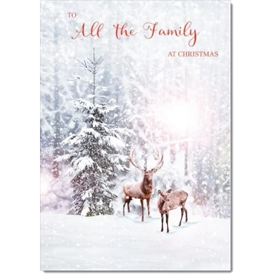 Image of doodlecards To All The Family Christmas Card Deers in Forest Medium Size for with Plain Envelope