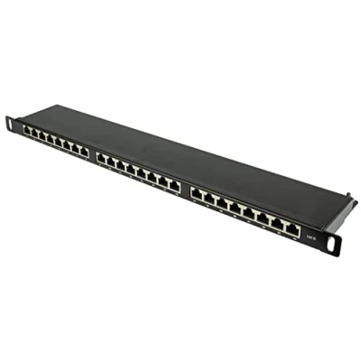 Image of Good Connections® Patch Panel/Patch Panel 19&quot; Server Mount/Rack Mount CAT6, 500 MHz GIGABIT Enabled 24 Port 0.5U STP Shielded Tool free Opening Jet Black (RAL9005)