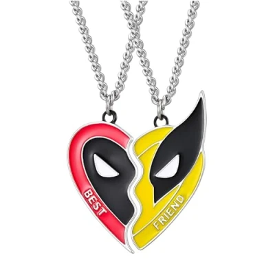 Image of Hanaoops 2 Pcs Best Friend Friendship Necklace Classic Dead Pool Wolverine Friends Red and Yellow Half Pendant Dog Tag Set Gifts for Men Women (Red&amp;Yellow)