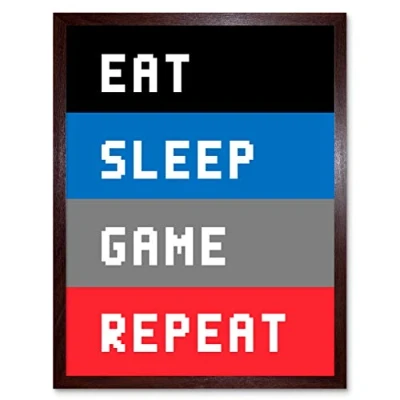 Image of Artery8 Video Game Quote Eat Sleep Repeat Pixels Art Print Framed Poster Wall Decor 12x16 inch