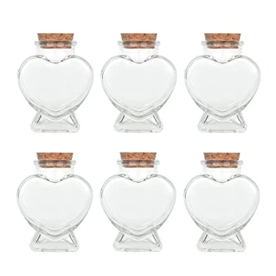 Image of Magic Season Decorative Glass Bottles with Cork Stoppers (80 ml Heart Shaped / 6 Pcs)
