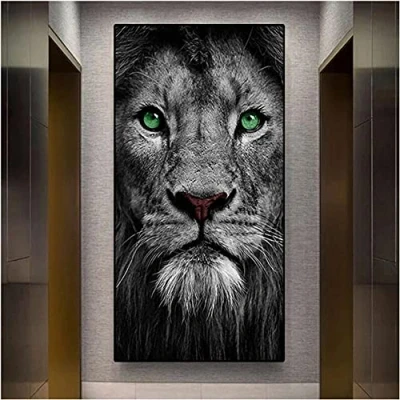 Image of 5D Diamond Art Kits Adults 30x90cm Large Painting Black and White Lion Kids DIY Round Full Drill Dots Crystal Gem Arts Paintings Crafts for Home Wall Decor Gifts