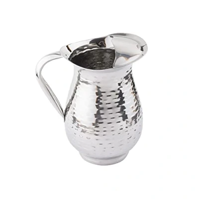 Image of TableCraft 2 Qt (2 Litre) Remington Collection™ Water Pitcher with Ice Guard Large Metal Jug Stainless Steel Pouring