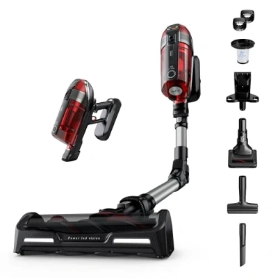 Image of Tefal, X Force Flex 12.60 Pet &amp; Car Kit, Cordless Stick Vacuum Cleaner, 45 Mins Run Time, Digital Screen, Auto Surface Floor Detection, Flexible, Handheld, Multi Tool, Red, TY98A2GO