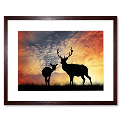 Image of Wee Blue Coo Photo Composition Deer Silhouette Sunset Sky Stag Picture Framed Wall Art Print