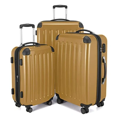 Image of HAUPTSTADTKOFFER Alex Set of 3 suitcases, Travel Trolley, Rigid Luggage, Set, TSA, 4 Double Wheels (S, M &amp; L), Autumn Gold