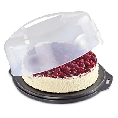 Image of Xavax Round Cake Transportation Box with Lid Anthracite 31.5 cm Diameter Inner Height 8 Piece Divider Party and Butler Plate