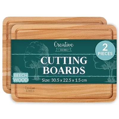 Image of Creative Home 2 x Small Wooden Cutting Chopping Board 30.5 22.5 1.5cm Natural Beech Wood Better than Bamboo Rectangular Kitchen for Meat, Fruit, Bread, Serving Platter Reversible