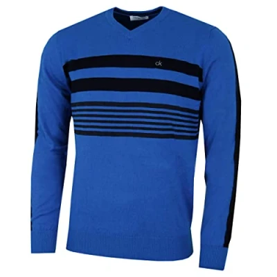 Image of Calvin Klein Mens V Neck Performance Soft Chest Stripe Sweater