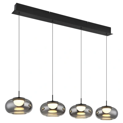 Image of Quintara Bar Pendant Ceiling Light Matt Black Smoke Glass Shade 4x LED 3000K