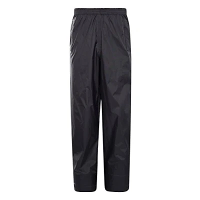 Image of Mountain Warehouse Pakka Kids Waterproof Over Trousers Taped Seams Rain Pants, Lightweight, Rip Stop Overpants, Packaway Bag for Autumn Winter, Walking, Travelling Black Size 3 4 Years