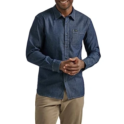 Image of Lee Men&#039;s Extreme Motion All Purpose Long Sleeve Worker Shirt, Denim Rinse Wash, 34/36