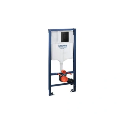 Image of GROHE Solido 3 in 1 Set for Wall Hung Toilet with Matt Black Flush Plate (Steel Frame 1.13 m, 400 kg Load Capacity, Flushing Cistern GD 2 6 9L, Whisper Technology, Brackets Fixing), 38811KF0