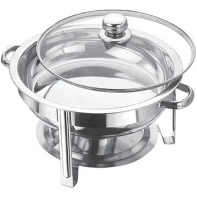 Image of Nobel Stainless Steel Round Chafing Dish With Food Pan Fuel Holders for Catering, Partys, Home Buffet Warmer (Glass Lid 8.5 Ltr.)