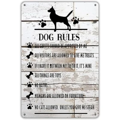 Image of Funny Dog Rules Metal Tin Sign Wall Decor Farmhouse Rustic Signs with Sayings for Home Gifts Lovers