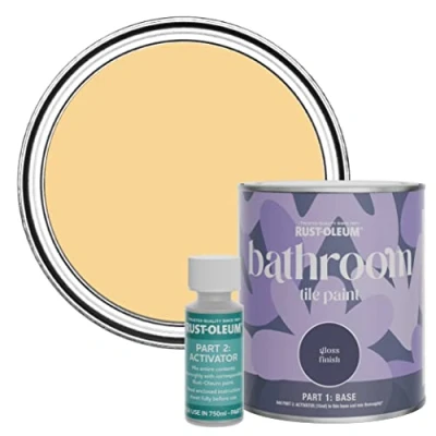 Image of Rust Oleum Yellow Water Resistant Bathroom Tile Paint in Gloss Finish Mustard 750ml