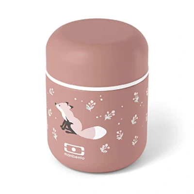 Image of monbento Kids Small Insulated Container MB Capsule Fox Leakproof and Lunch Box Keeps Food Hot/Cold up to 5 Hours BPA Free Grade Safe Pink Cinnamon