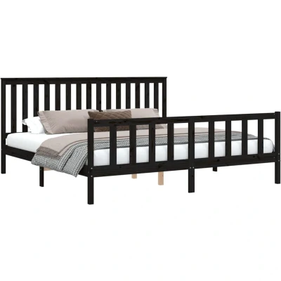 Image of vidaXL Bed Frame without Mattress Black 200x200 cm Solid Wood Pine