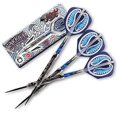 Image of Shot! Darts Warrior Tipu Steel Tip Dart Set Front Weighted 80% Tungsten Barrels 25gm