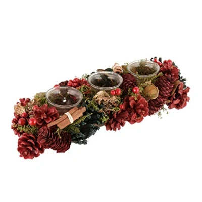 Image of Triple Tea Light Candle Holder Jar Pine Cone Christmas Winter Table Centrepiece Décor