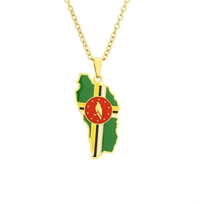 Image of Everyiod Map Of Dominica Flag Pendant Necklace,Ethnic Hip Hop Country Maps Necklace, For Women Men Charm Clavicle Chain Sweater Thin Jewelry,Yellow,Long:50Cm