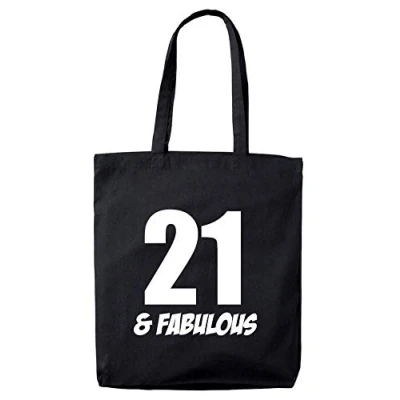 Image of Lolmugs 21st Birthday Gift Bag, 21 and Fabulous Black 38x42cm 100% Cotton Tote