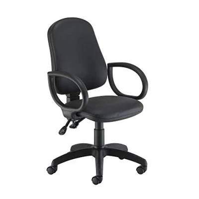 Image of Office Hippo 2 Lever Swivel Chair with Fixed Arms, Computer Desk Curved Back, Adjustable Backrest, Home Wheels, Holds Up to 115kg, Year Wty Black PU