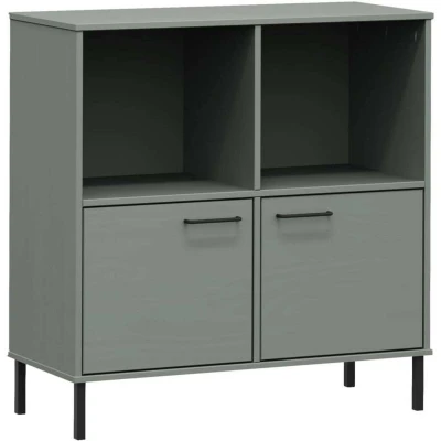 Image of vidaXL Bookcase with Metal Legs Grey 90x35x90.5 cm Solid Wood OSLO