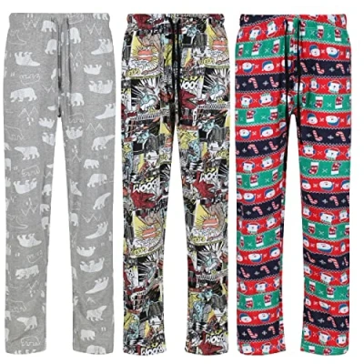 Image of Mens 3 Pack Pyjama Bottoms Character M 2XL Sleep PJ Lounge Pants (Xmas Combo XL)