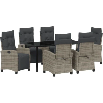 Image of vidaXL 7 Piece Garden Dining Set Grey Poly Rattan