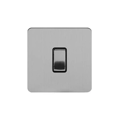 Image of Soho Lighting Brushed Chrome Flat Plate 10A 1 Gang 2 Way Light Switch Black Insert Screwless