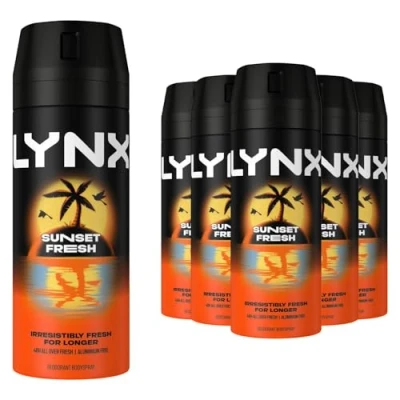 Image of Lynx Sunset Fresh Aerosol Body spray men&#039;s deodorant with a mango and mandarin scent for long lasting fragrance + 48 hour all over freshness 6x 150 ml