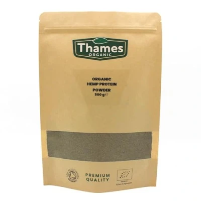 Image of Organic Hemp Protein Powder 500g, Certified Organic, Non GMO, Vegan, No Additives, Preservatives, Resealable Bag by Thames 500g