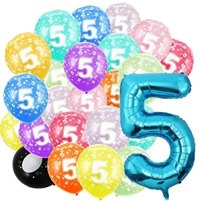 Image of 5nd Birthday Balloons Set,Blue Number 5 Balloon and 20pcs 12&quot; Multicoloured Numbers Printed Latex Age Balloons,Birthday for Girls Boys Decorations,5nd Anniversary Party Supplies
