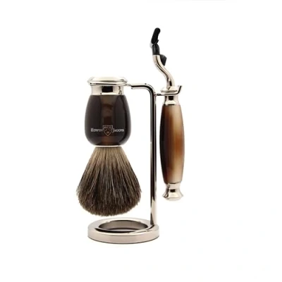 Image of Edwin Jagger S81M582AMZ Imitation Light Horn &amp; Nickel Classic Shaving Set with Pure Badger Brush and Mach 3 Razor for Cream or Soap Men