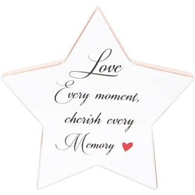 Image of Love Star Shaped Gift Plaque, 16x16cm, White Wood Home Ornament Sentimental Verse