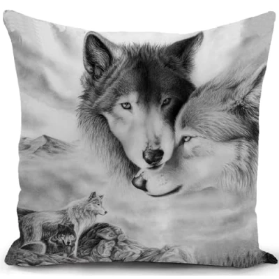Image of HUASHUZI Wolf Cushion Cover Gifts Decorations Throw Pillow Case Decor Home for Livingroom Couch Sofa 18&quot;x18&quot;(45x45cm)