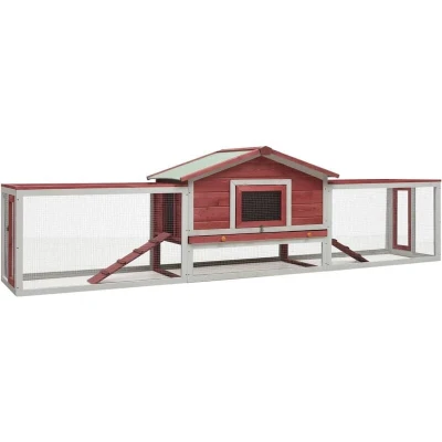 Image of vidaXL Rabbit Hutch Red 310x70x87 cm Solid Pine &amp; Fir Wood