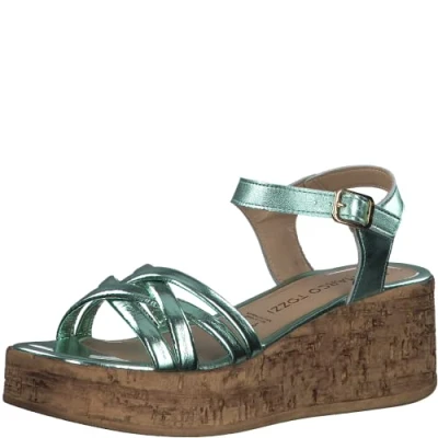 Image of MARCO TOZZI Women&#039; 2 28395 20 Wedge Sandal, Mint Metallic, 5 UK